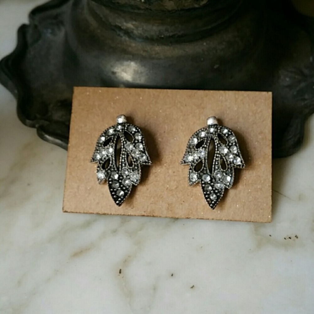Sparkly Silver Leaf Stud Earrings